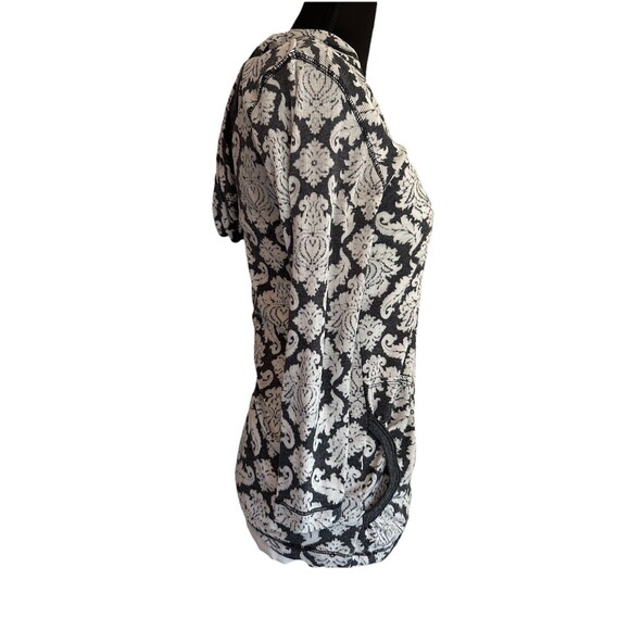 Mod-O-Doc YTK Gray & White Damask Print lightweight Thermal Pullover Hoodie Sz 2 - Picture 4 of 9